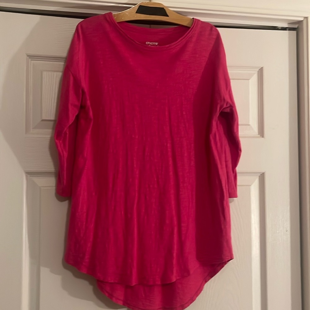 Hot Pink Chico’s 3/4 Sleeve Tunic Top Chico’s Size 1 /US Size 8/10